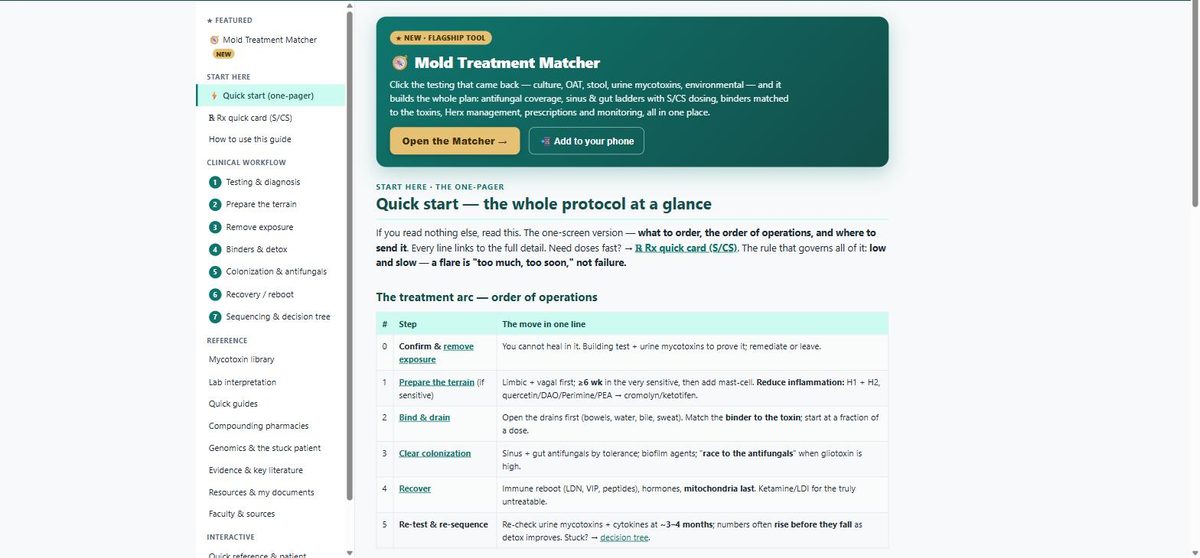 Mold Treatment Playbook: quick-start one-pager, treatment arc, Mold Treatment Matcher